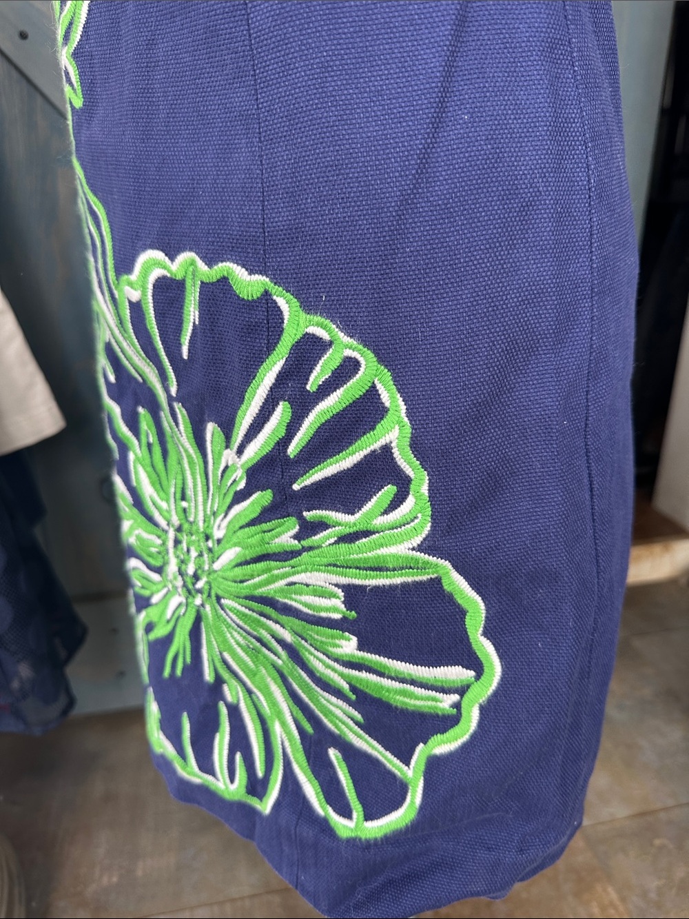 Lilly Pulitzer Navy Strapless Dress with Neon Green Floral Embroidery - Picture 3 of 15